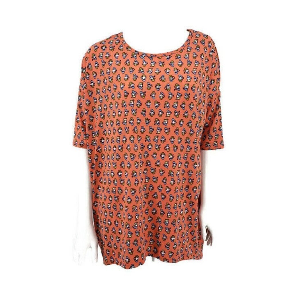 LuLaRoe Irma Tunic Top Medium Orange Donald Duck Disney Collection Tshirt
